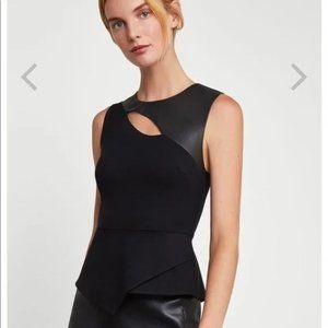BCBGMAXAZRIA Farrah Asymmetrical Faux Leather Peplum Top in Black